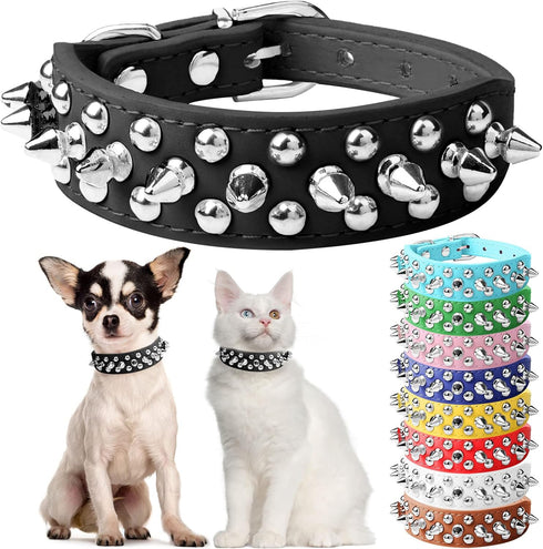 Spiked Dog Cat Collar Male Black Soft Leather Spike Puppy Collars Adjustable Mushroom Anti Bite Studded Dog Collars for Small Medium Large Dogs Ch...