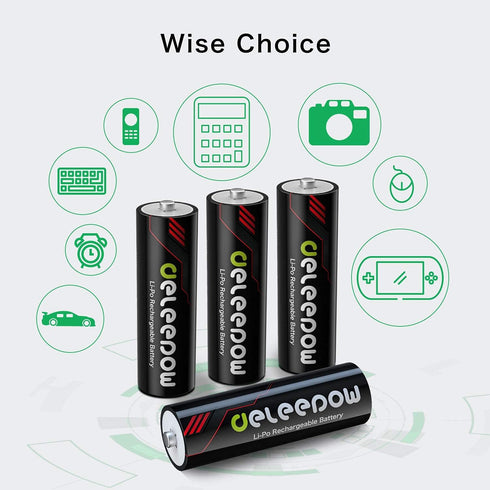 Deleepow Rechargeable AA Batteries Lithium 1.5V 3400mWh, AA Lithium Rechargeable Batteries 4-Pack 1500 Cycle (Only Battery) …...