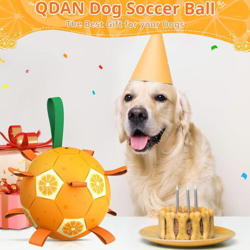 Orange Dog Toys Soccer Ball - Dog Soccer Ball with Straps, Dog Water Toy for for Tug of War, Durable Dog Balls for Large Dogs (8 Inch)...