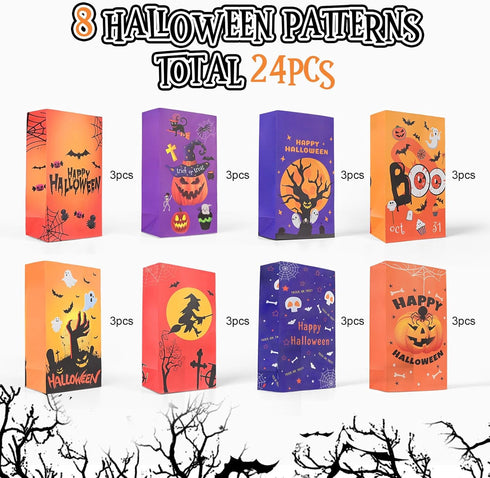 Halloween Treat Bags: 24pcs Halloween Paper Treat Bags with Stickers, Halloween Candy Bags, Halloween Trick or Treat Bags, Wide Opening for Easy F...