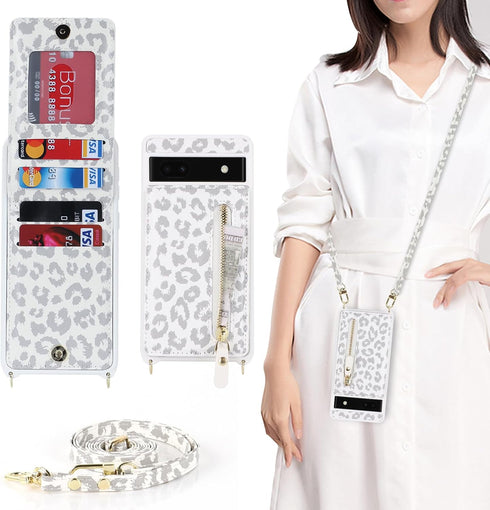 for Google Pixel 7a Case with Card Holder for Women,Pixel 7a Phone Case Wallet with Strap Credit Card Slots Crossbody with Kickstand Zipper Shockp...