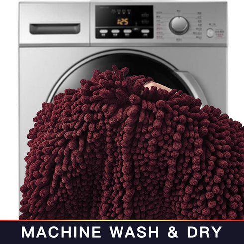 Walensee Bathroom Rug Non Slip Bath Mat (32x20 Inch Burgundy) Water Absorbent Super Soft Shaggy Chenille Machine Washable Dry Extra Thick Perfect ...