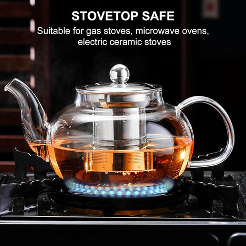PARACITY Glass Teapot Stovetop 20 OZ/600ml, Tea pot with Removable 18/8 Stainless Steel Infuser, Borosilicate Clear Tea Kettle, Teapot Blooming an...