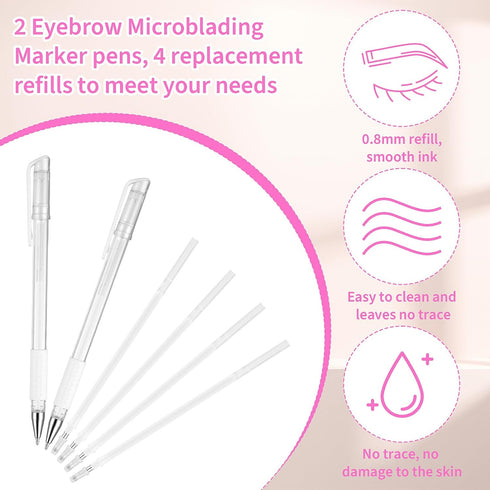 Eyebrow Microblading Marker Pens, 2pcs Skin Marker Pen Eyebrow Makeup Position Mapping Mark Tools Eyebrow Mapping Pen Stencil with 4 replacement r...