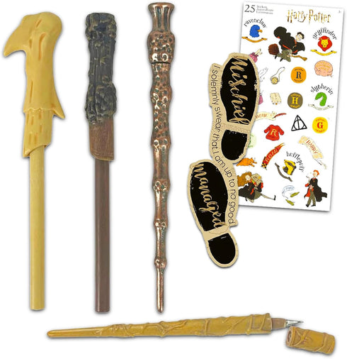 Harry Potter Wand Pen Set - Bundle with 4 Unique Harry Potter Pen Wands from Dumbledore, Voldemort, and Hermione | Harry Potter Stationery Gift Se...