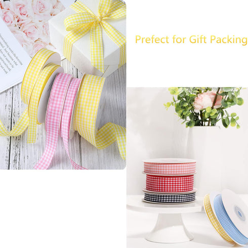 VIVIQUEN Pink Light Blue Yellow Gingham Ribbon, 3/8" Checkered Ribbon Plaid Ribbon, Picnic Craft Ribbon 100% Polyester for Sewing, Gift, DIY Craft...