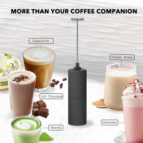 Milk Frother, Matcha Whisk, Frother Mini Frappe Mixer for Drink, Whisk Drink Mixer for Coffee, Cappuccino, Frappe, Matcha, Hot Chocolate, Black...