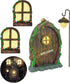 Resin Fairy Door & Window Set with Glow in The Dark Windows, Miniature Sculpture for Trees, Outdoor Decor Accessories...
