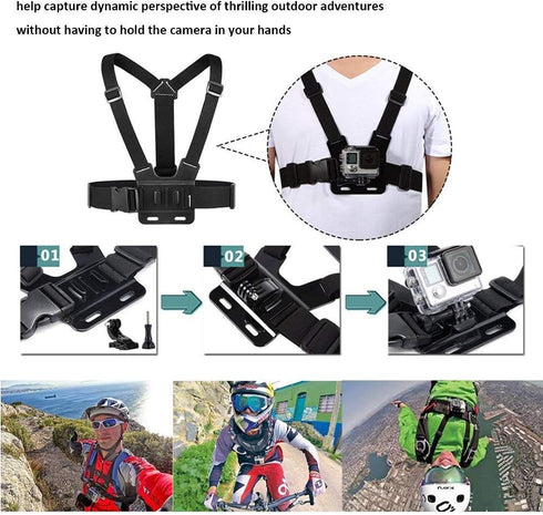 4 in 1 Chest Strap and Head Mount for Gopro Hero 12, 11, 10, AKASO EK7000, Brave 4, V50, Dragon Touch, WOLFANG Action Cameras...
