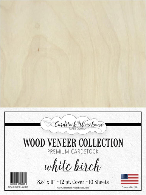 Cardstock Warehouse Wood Veneer White Birch Wood - 8.5 x 11" - 12 Pt. Thick Premium Cardstock Paper - 10 Sheets...