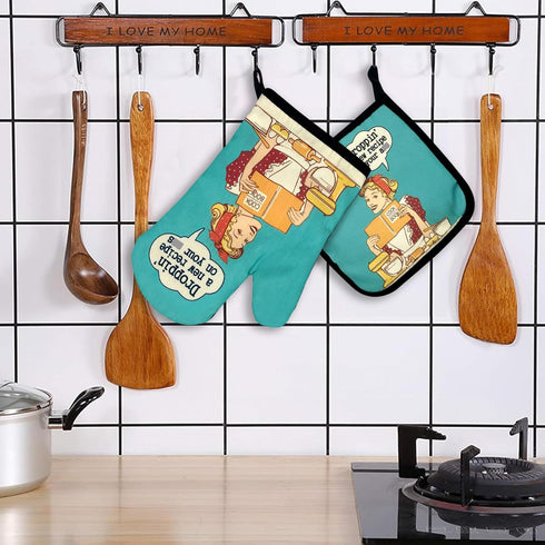 Droppin' A New Recipe on Your Ass,Funny Oven Mitts and Pot Holders Sets of 2,Silicone Non-Slip Oven Mitts,Kitchen Gift for Women,Bake Lover Gift,H...