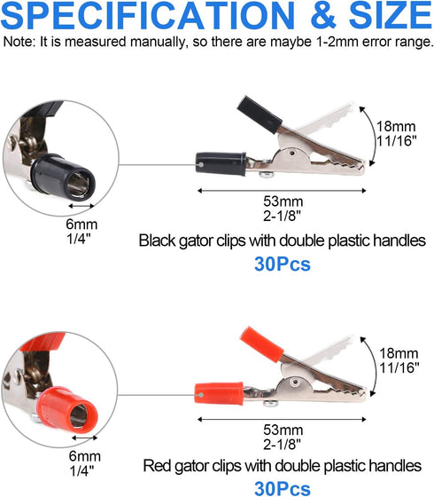 Glarks 60Pcs 53MM Insulated Alligator Clip Clamp Assortment Kit, Red Black Electrical Test Clamps with Plastic Hands for Electrical Testing...