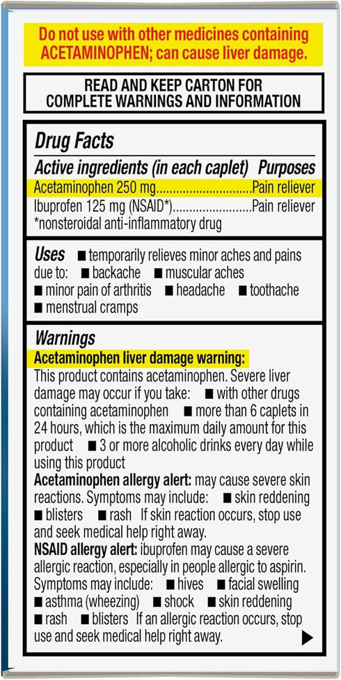GoodSense Dual Action Acetaminophen and Ibuprofen (NSAID) Tablets, 250 mg/125 mg, Back Pain, 18 Count...