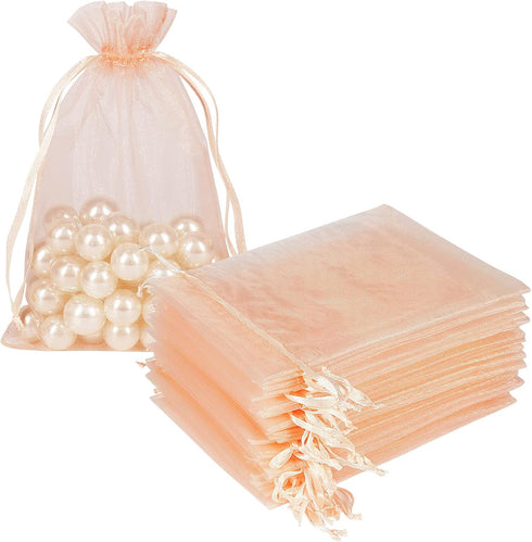 HRX Package 100pcs Blush Peach Organza Bags, 4 x 6 inch Mesh Jewelry Drawstring Bag Small Gift Pouches for Wedding Candy Party Favor...