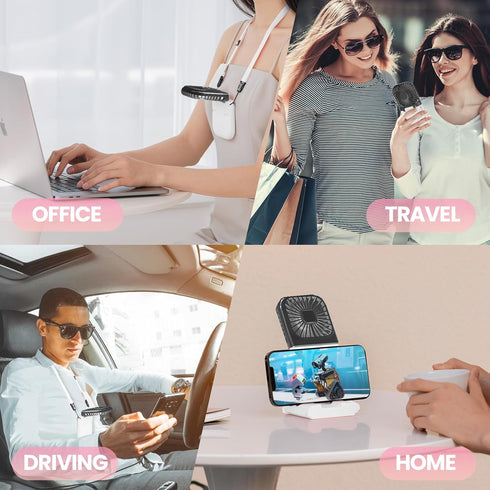 Portable Mini Fan, Black Foldable Personal Handheld Portable Fan with Power Bank, Mini Fan USB Rechargeable, Phone Holder, 4 Speeds Adjustment for...