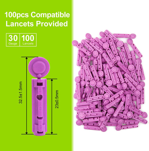 AUVON Lancing Device with Less Pain Design, Blood Sample Pen and Twist Top 100pcs 30 Gauge Lancets for Blood Sugar Level Monitoring...