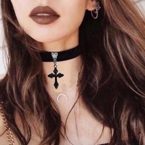 Gothic Goth Cross Choker Necklace,Black Choker Necklace for Women,Velvet Cross Choker Necklace,Punk Vintage Cross Pendant Necklace,Y2k Necklaces,H...