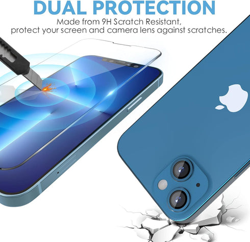 CloudValley 2 Pack Screen Protector Compatible with iPhone 13 6.1" + Camera Lens Protector, 9H Hardness HD Tempered Glass Film with Aluminum Alloy...