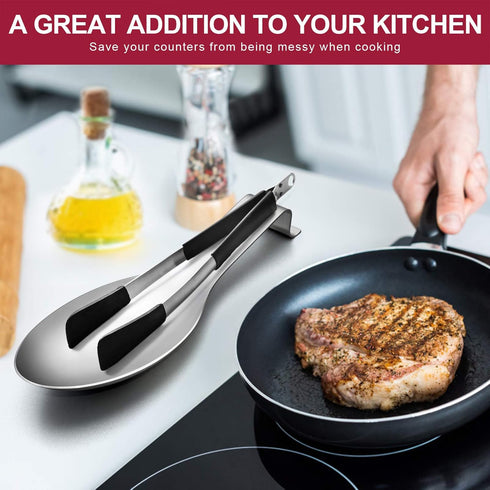 Spoon Rest, E-far Stainless Steel Spoon Ladle Holder Spatula Rest for Kitchen Stove Top, Large Size & Dishwasher Safe...
