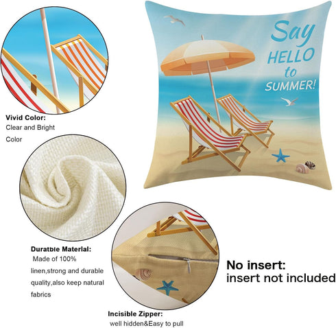 Set of 4 Summer Beach Throw Pillow Covers 18x18 Starfish Palm Tree Seaside Scenery Decorative Pillowcase Outdoor Waterproof Cushion Cases for Couc...