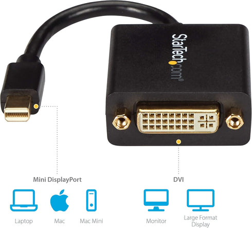 StarTech.com Mini DisplayPort to DVI Adapter - Mini DP to DVI-D Converter - 1080p Video - VESA Certified - mDP or Thunderbolt 1/2 Mac/PC to DVI Mo...