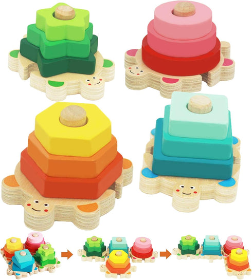 WOOD CITY Stacking Toys for Toddlers 1-3, Montessori Shape Sorter Baby Toys 12-18 Months, Wooden Block Educational Puzzle Toys for Boys Girls 1 2 ...