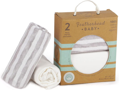 Featherhead™ 2-Pack Changing Pad Covers for Baby Boy & Girl - 100% Cotton Jersey - 16" x 32" - Ultra-Soft, Stretchy, & Lightweight Fitted Sheets (...