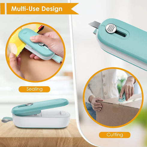 Mini Bag Sealer, 2 in 1 Bag Sealer Heat Seal with Cutter and with Lanyard, Mini Bag Resealer Machine for Plastic Bags Snack Bags Food Storage (Bat...