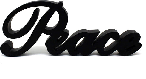 CVHOMEDECO. Matt Black Wooden Words Sign Free Standing Peace Desk/Table/Shelf/Home Wall/Office Decoration Art, 11 x 4-1/4 x 1 Inch...