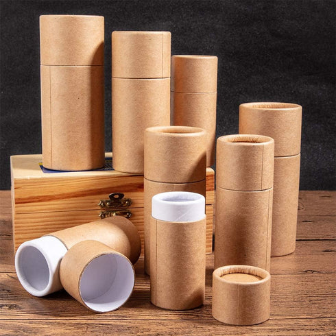 BENECREAT 12PCS 50ml BurlyWood Kraft Paperboard Tubes Round Kraft Paper Containers for Pencils Tea Caddy Coffee Cosmetic Crafts Gift Packaging...