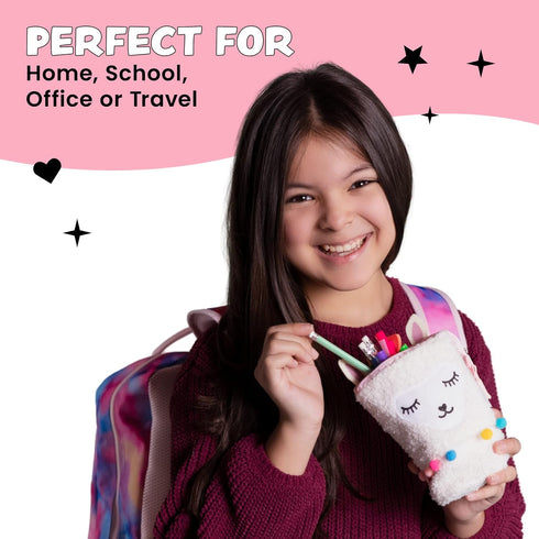Yoobi Llama Standing Fuzzy Pencil Case – Cute Llama Storage Pouch for Kids & Adults – Fun for School, Art & Makeup Brushes...