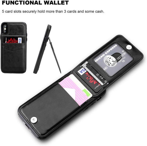 KIHUWEY Compatible with iPhone X/Xs Case Wallet with Credit Card Holder, Premium Leather Magnetic Clasp Kickstand Heavy Duty Protective Cover for ...