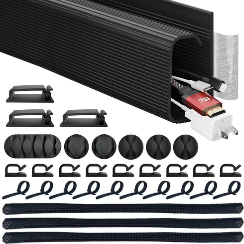 EVEO Desk Cable Management Kit - Cord Organizer Cable Management Under Desk | Cable Raceway, Cable Sleeve, Adhesive Cable Clips, Cord Clips, Cable...