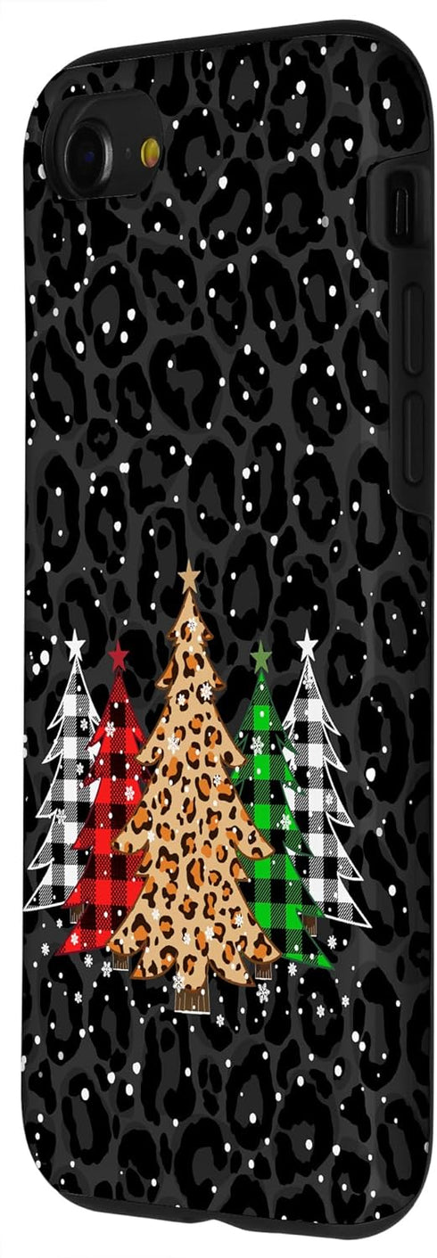 iPhone SE (2020) / 7 / 8 Christmas Trees with Plaid & Black Leopard Print Xmas Phone Case...