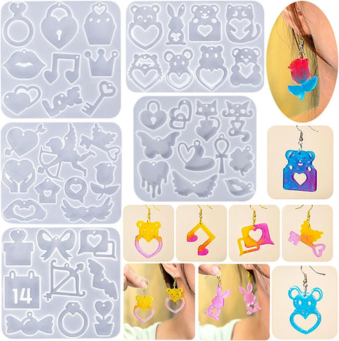 5 Packs Valentine's Day Earring Resin Silicone Molds Kit, Love Heart Shape Resin Mold with 300Pcs Earring Hook Jump Ring for Epoxy Resin Casting D...