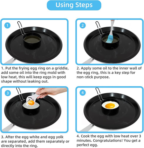 8" Omelet Ring, 6" Pancake Ring, 3.5" Egg Ring for Griddle Frying Eggs (Upgrade Large 3 Pack Stainless Steel Non Stick Round Cooking Rings Molds w...