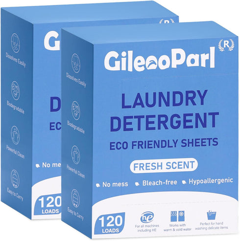 Laundry Detergent Sheets - Fresh Scent (240 Loads) Eco Detergent Sheets for Travel & Home - Zero Waste, Plastic Free Liquidless Soap Strips, Plant...