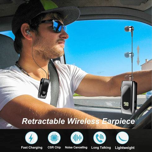 Retractable Wireless Headset Headphone Stereo Earphone V5.0 Noise Cancelling Mic Clip on Earpiece Comfortable HandsFree Headset 20Hrs Talking Time...