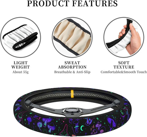 Purple Mushroom Steering Wheel Cover Non-Slip Auto Steering Wheel Protector Car Accessories Universal Fit 15 Inches for Men Women...