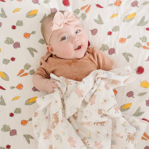 Farmers Market Deluxe Flannel Fitted Crib Sheet-Garden Veggie Scatter Print Cotton Flannel, Fully Elasticized, 10 in Deep Pockets, Fits Standard C...