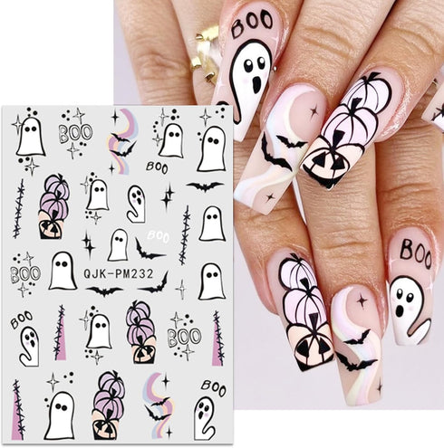 JMEOWIO 9 Sheets Halloween Nail Art Stickers Decals Self-Adhesive Bat Ghost Nail Supplies Nail Art Design Decoration Accessories...