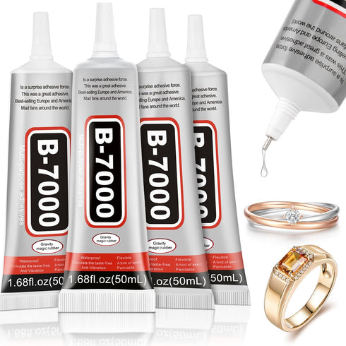 4 PCS 50ML B7000 Crafts Glue Super Adhesive, Multipurpose B-7000 Rhinestones Bonding Glue Flexible Clear Glue for DIY Jewelry Beads Fabric Cloth N...