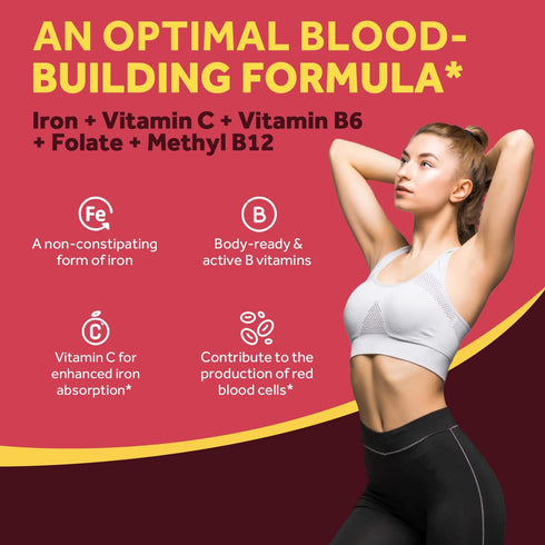 Doctor's Recipes Iron Supplement, with Vitamin C, B6, Folate & B12, Non-Constipating, Stomach Friendly, Gentle Iron Pills for Iron Deficiency, Blo...
