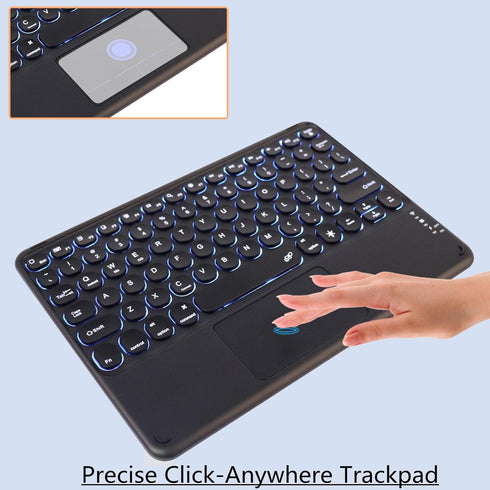 Wireless Bluetooth Keyboard with Touchpad,Portable Ultra Slim 7-Colors RGB Backlit Keyboard,10 inch Rechargeable Keyboard with Trackpad for IPad/I...
