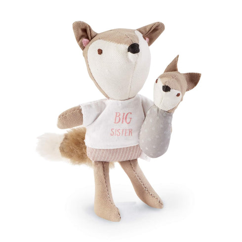 Mud Pie Mini"I'm A Big Sister" Fox Set, Pink, 4.5" x 3"x 1.5" , 2 Piece Set...