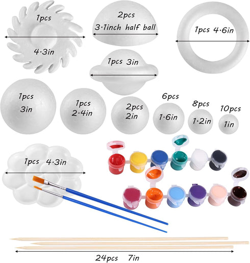 72 Pcs Solar System Model Foam Balls Kit includes Mixed Sizes Polystyrene Craft Foam Bamboo Sticks Color Pigments Paint Tray Palettes Picture Plat...