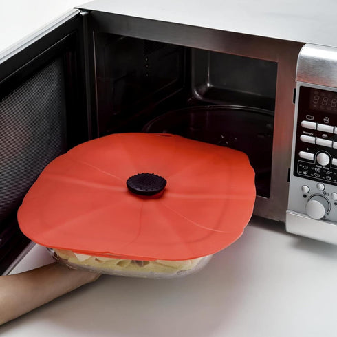 Charles Viancin - Poppy Oblong Lid Red - Silicone Lid for Food Storage and Cooking - 10''x14'' + 35x25cm - Airtight Seal on Any Smooth Rim Surface...