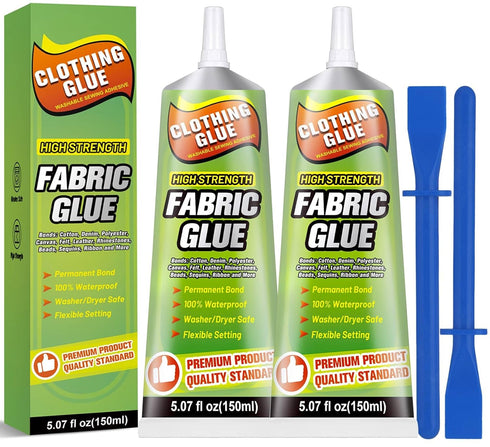 Fabric Glue, Waterproof Clothing Glue Patch Glue Fabric Permanent Adhesive for Rhinestones, Cotton, Felt, Leather, Polyester, Washer/Dryer Safe, 5...