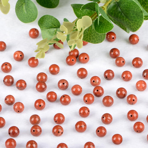 6mm 200pcs Natural Stone Beads Red Jasper Round Genuine Stone Beading Loose Gemstone Hole Size 1mm DIY Charm Smooth Beads for Bracelet Necklace Ea...
