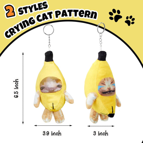 Shappy 2 Pieces Sound Making Banana Cat Keychain 6.5 x 3.9 x 3 Inch Happy Funny Crying Banana Cat Plush Keychain Soft Cat Stuffed Animal Christmas...